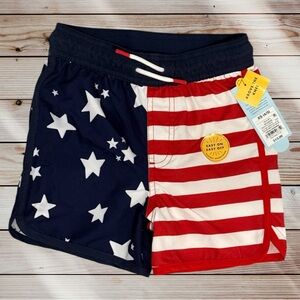 NWT Boys’ American Flag Printed Swim Shorts, Size XS (4/5)